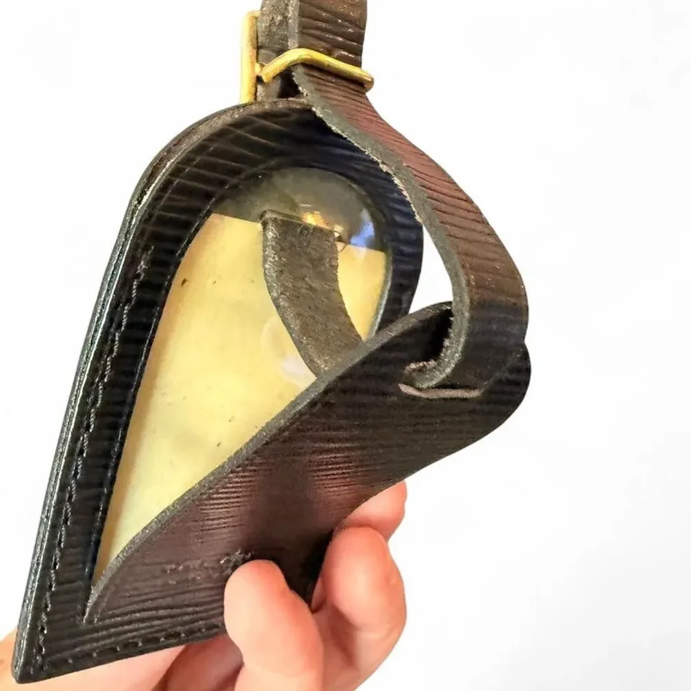 Louis Vuitton Black Epi Leather Luggage Tag & Strap Set Gold Made in France
